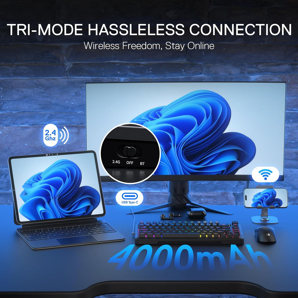 Redragon K724 PRO Teclado inalámbrico para juegos con junta de 81 t...