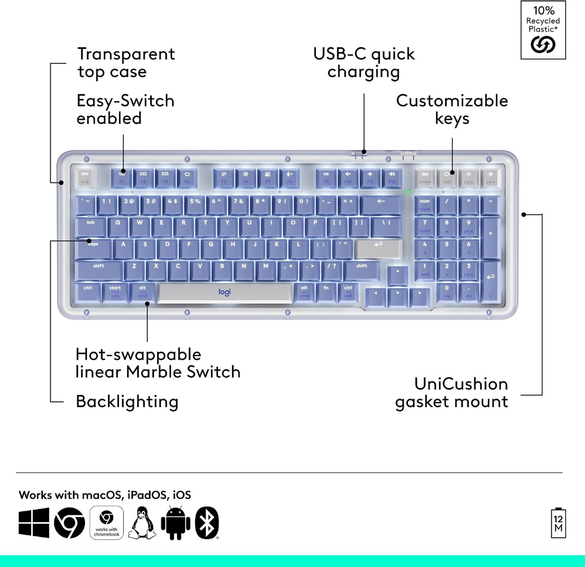 Logitech Alto Keys K98M Teclado mecánico inalámbrico Bluetooth con...