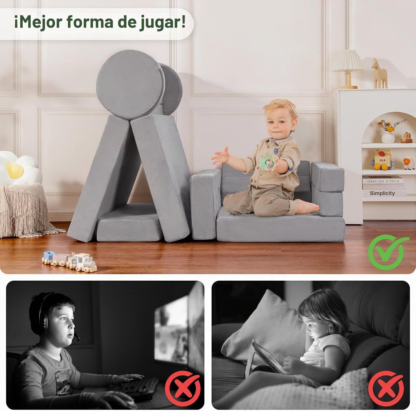 snow mini Sofá modular de juego para niños, 15 piezas, juego de sof...