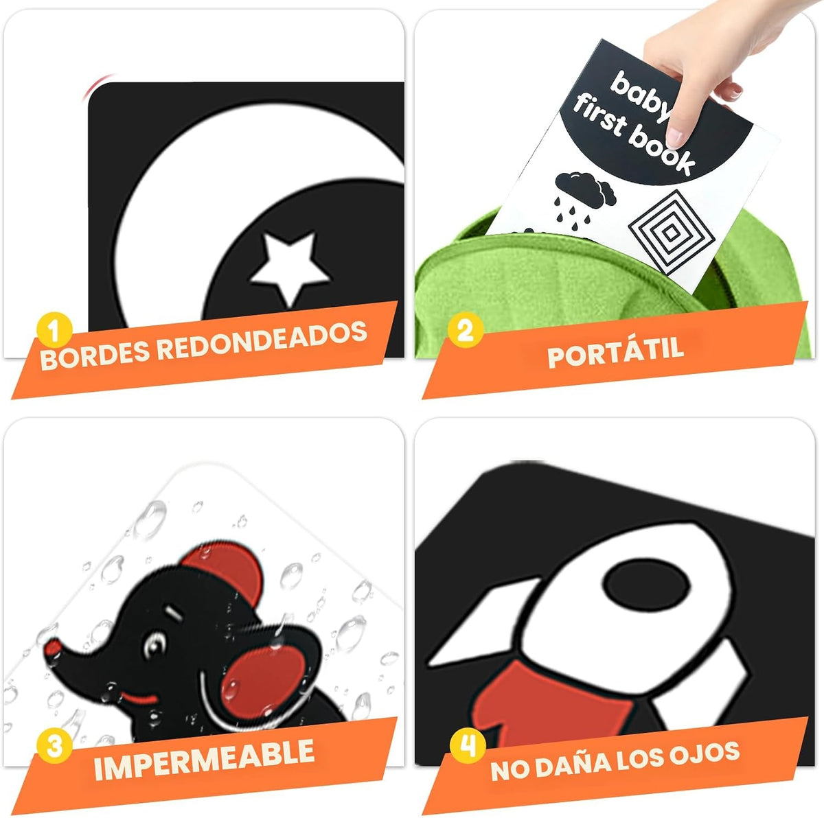 Tarjetas de memoria para bebés de alto contraste con libros de espe...