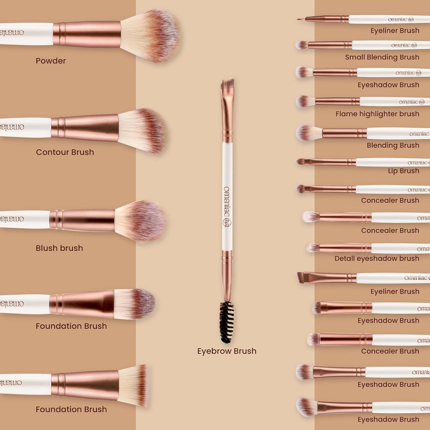 OMANIAC Juego de 20 brochas de maquillaje profesional \u2013 Base s...