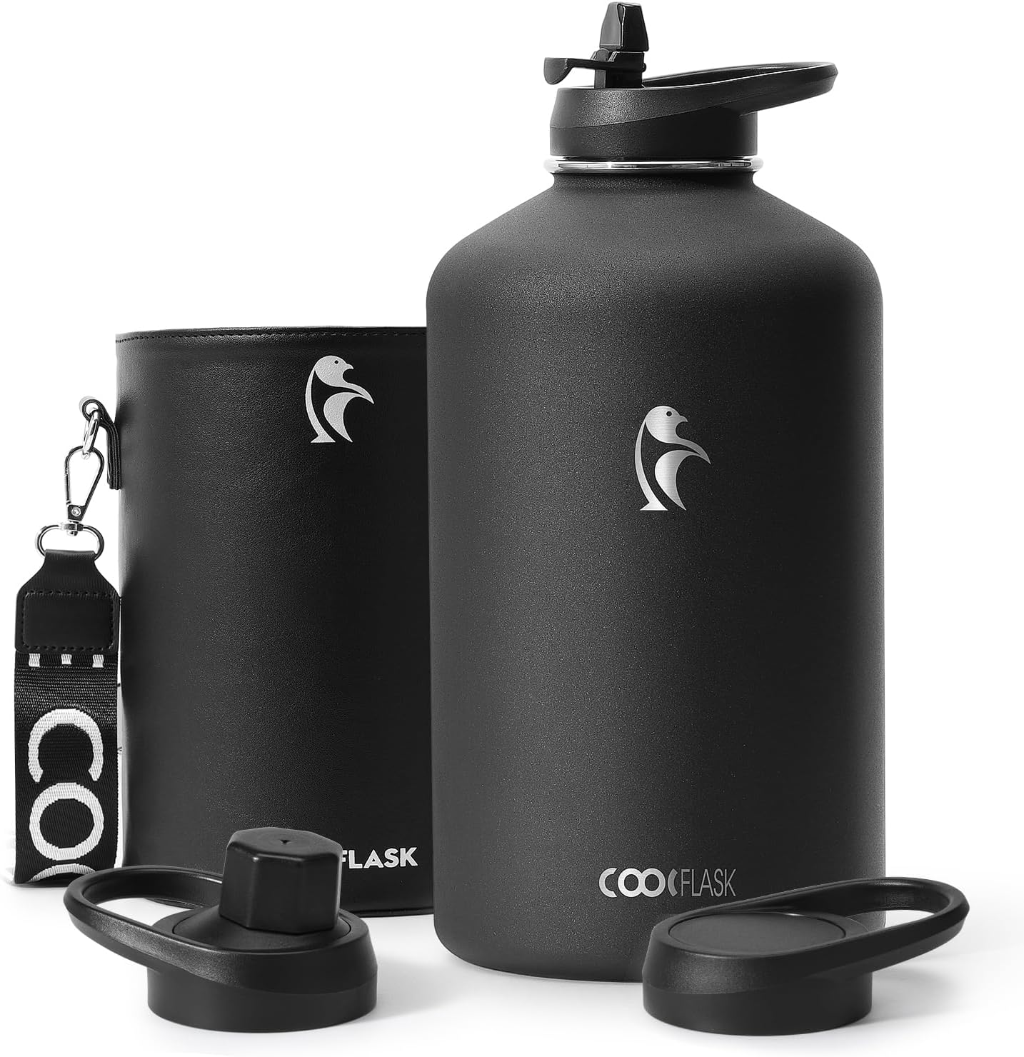 Coolflask - Botella de agua aislada con funda de piel sintética y 3...