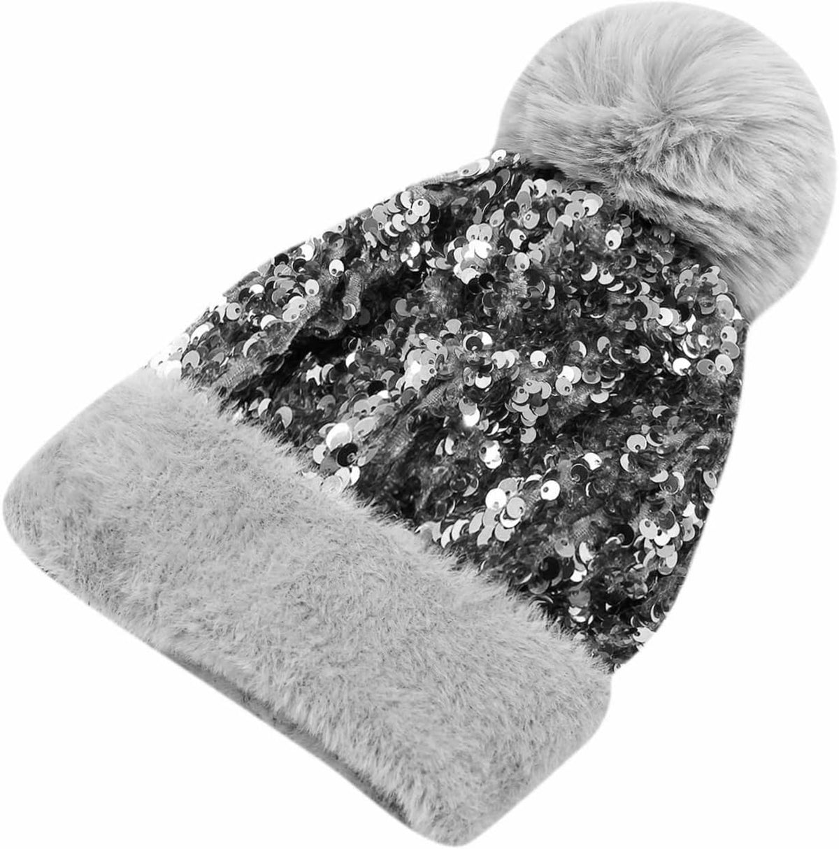 Caviotess Gorro de punto con lentejuelas brillantes para mujer, gor...