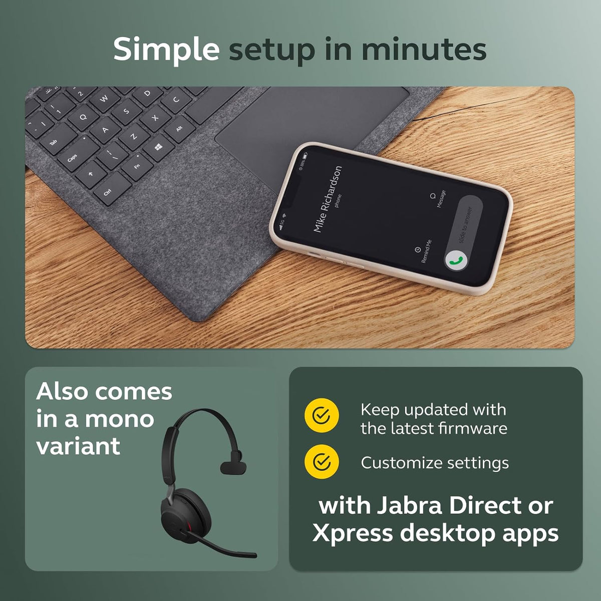 Jabra Evolve2 65 - Auriculares inalámbricos Bluetooth con micrófono...