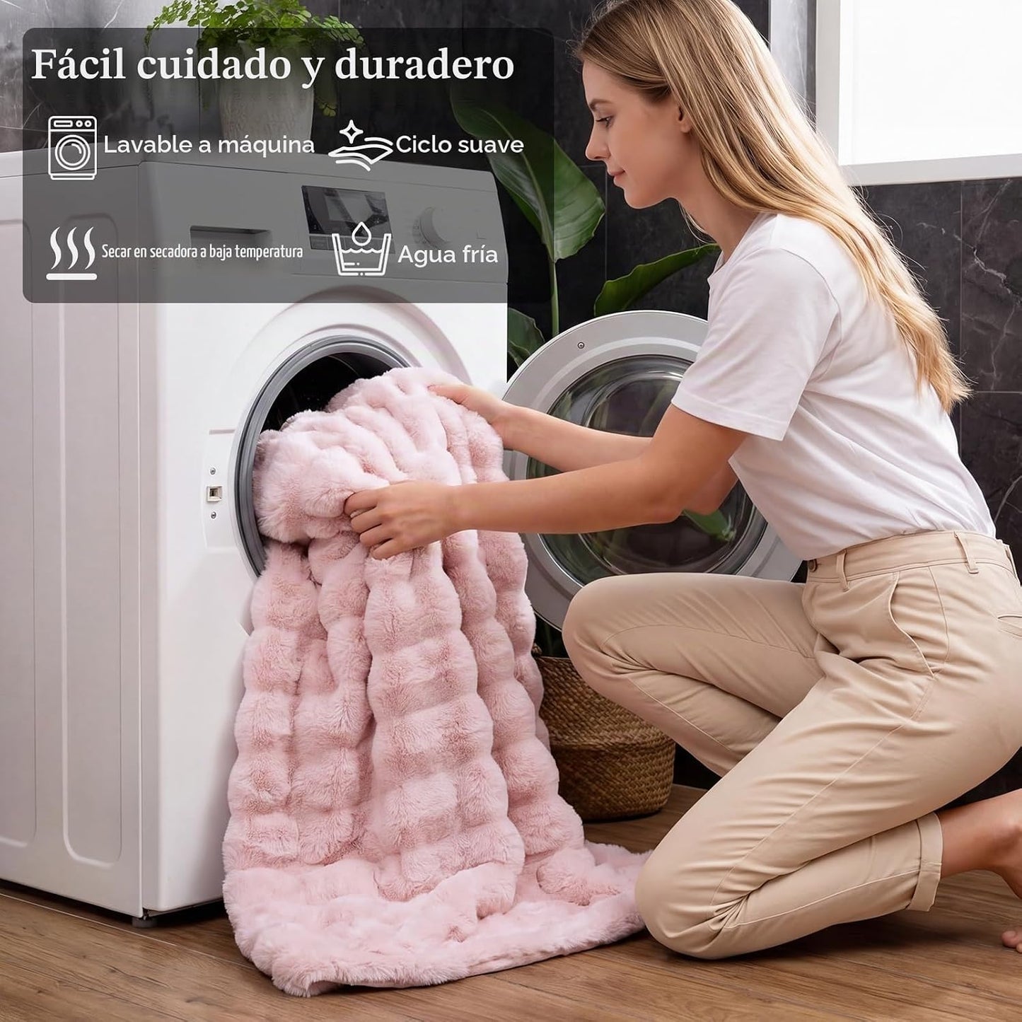 Opulapel Manta de Piel Sintética Mullida Suave Rosa Manta Mullida d...
