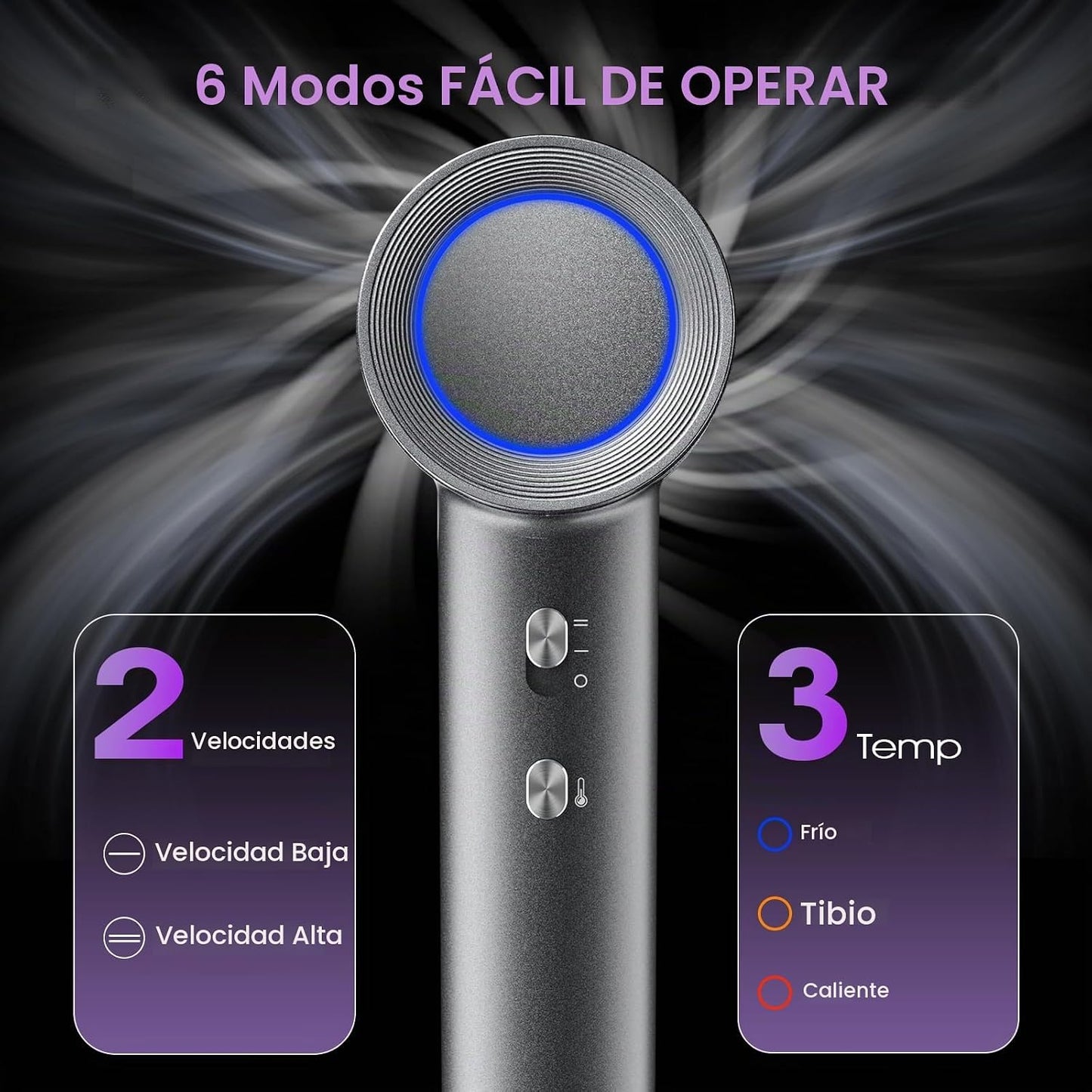 Secador de pelo de alta velocidad, 160,000 RPM sin escobillas con d...