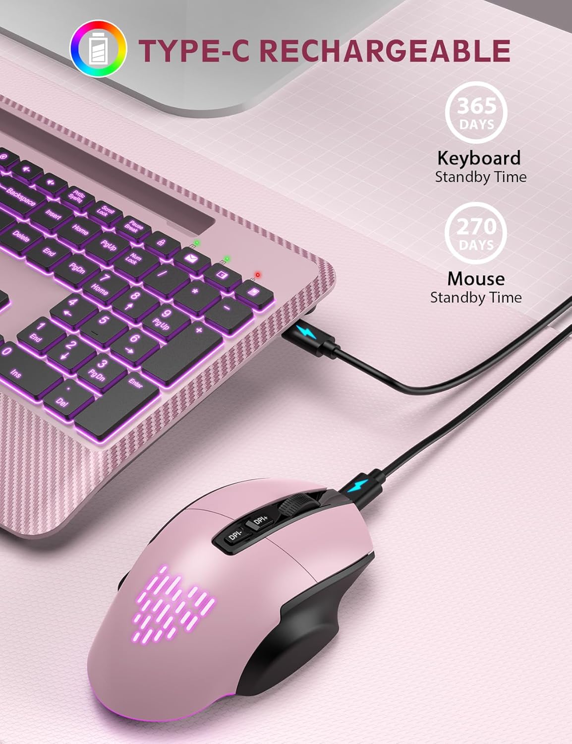 Teclado y Mouse Inalámbricos con Retroiluminación, Reposamuñecas, M...