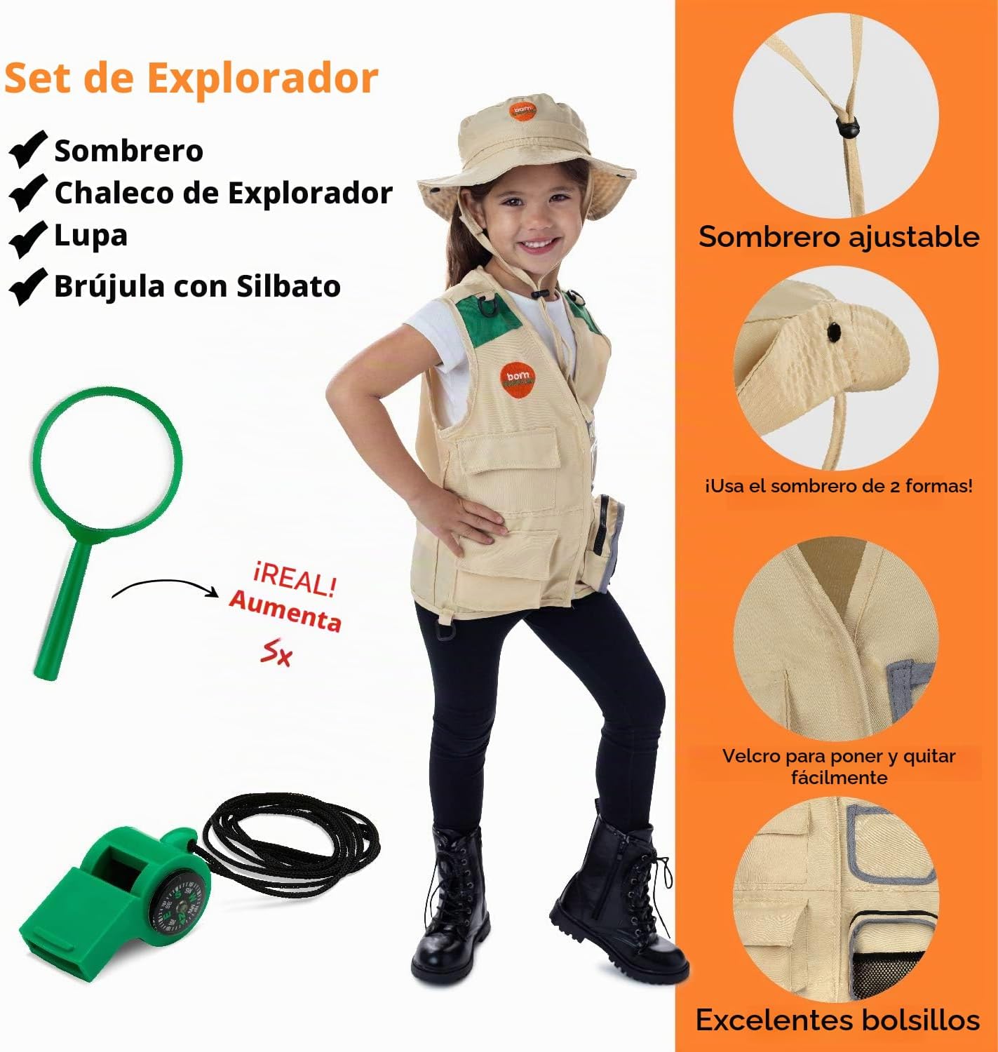 Born Toys Ropa de vestir 3 en 1 para niños Científico Jardinero Saf...