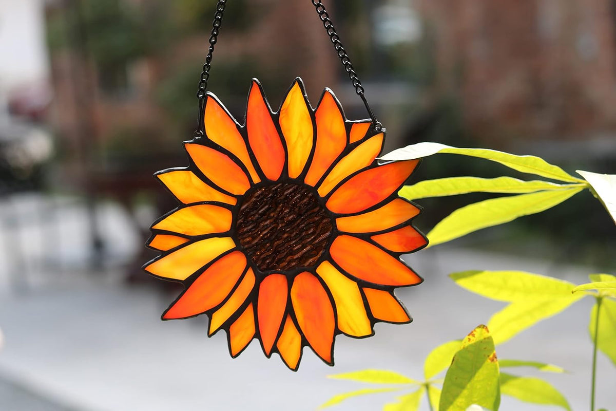 HAOSUM Atrapasoles de Girasoles en Vidrio Pintado para Colgar en Ve...