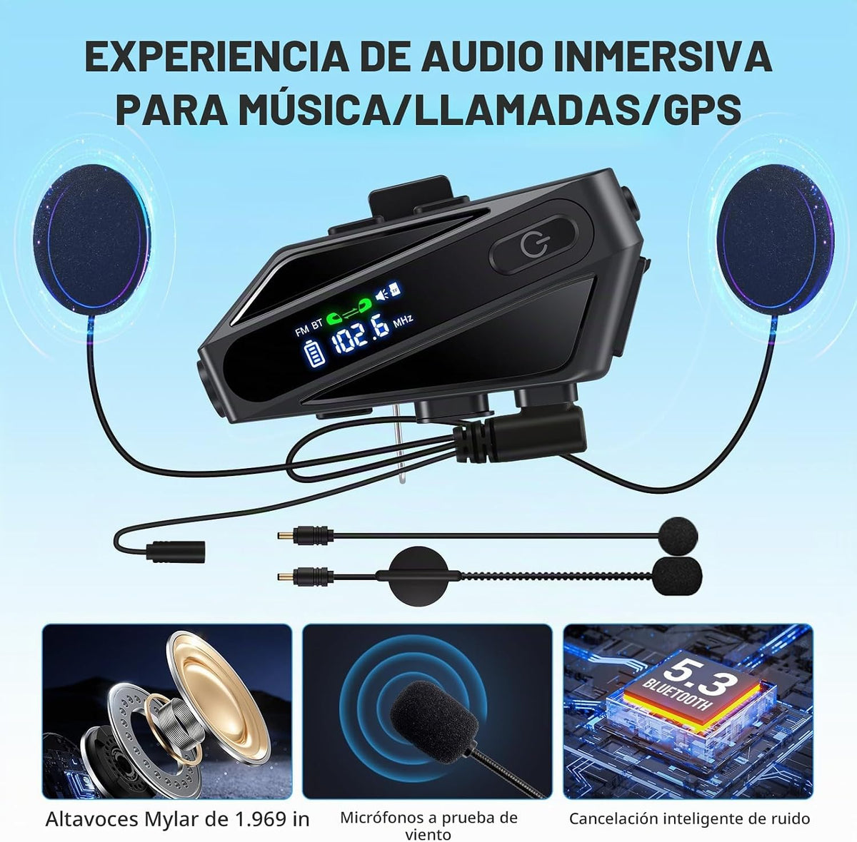Auriculares Bluetooth para casco de motocicleta, altavoces de casco...