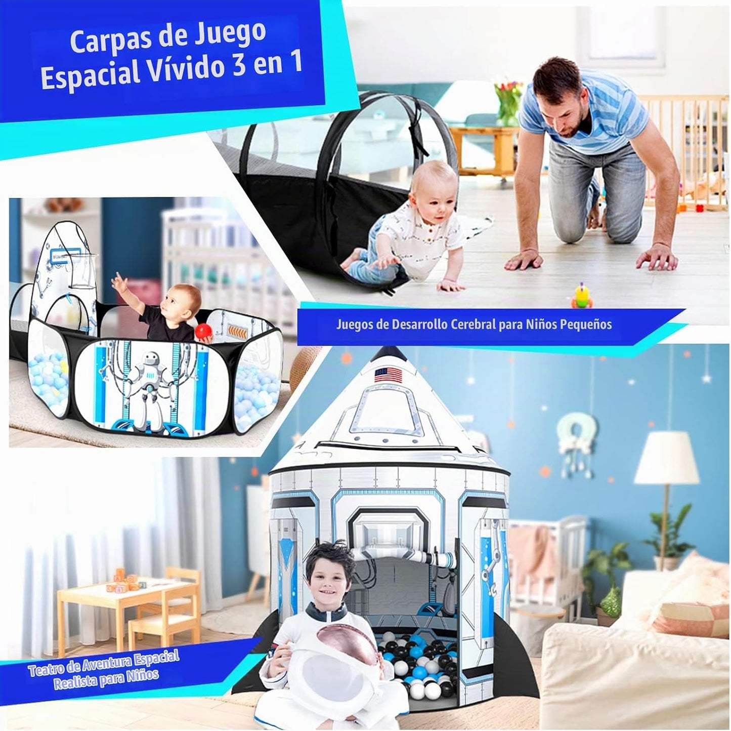 Tienda de campaña para niñas de 3 piezas con piscina de pelotas, tú...