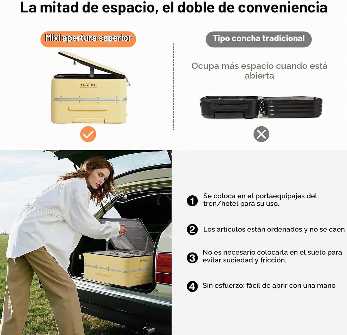 mixi Maleta de equipaje con ruedas giratorias, equipaje de viaje co...