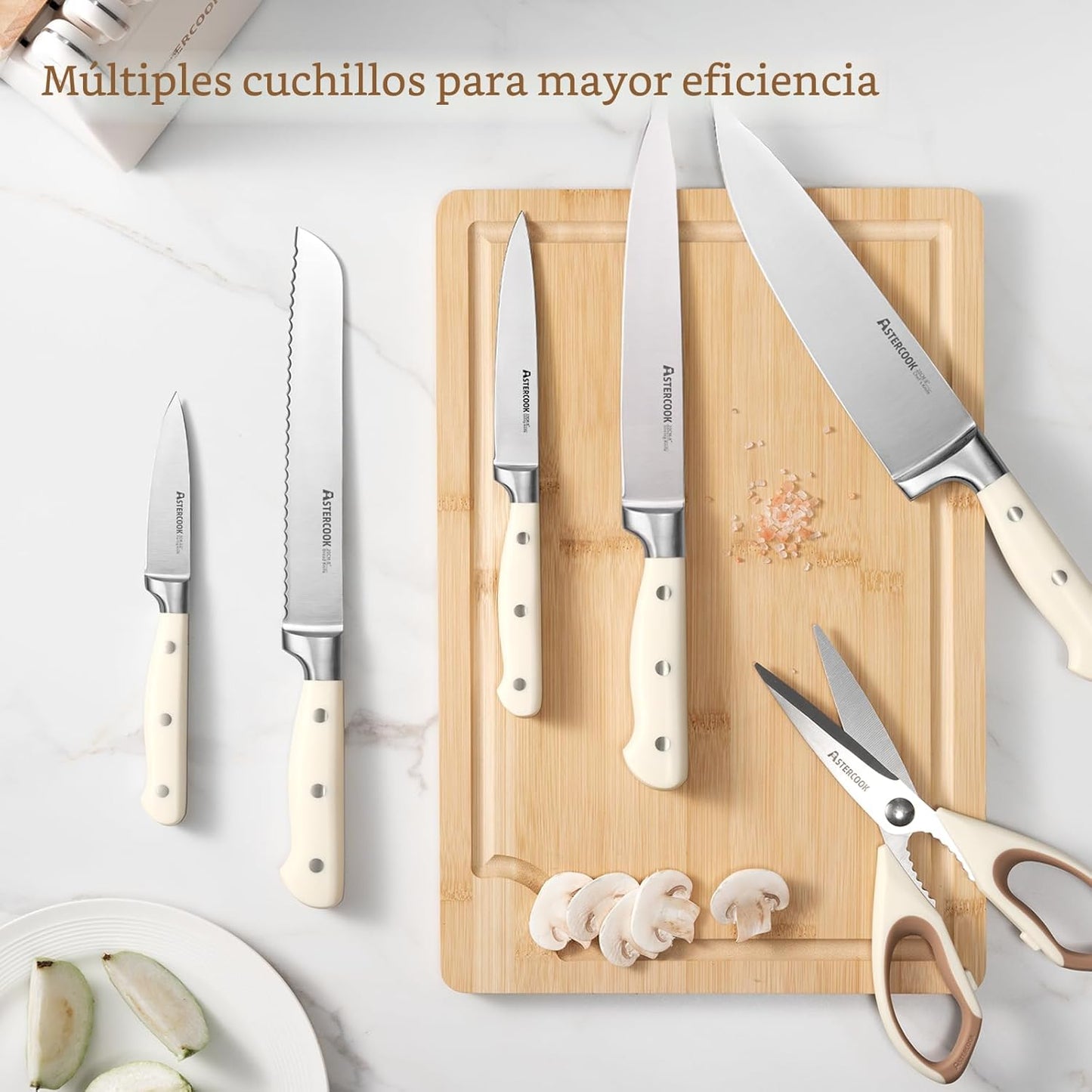 Astercook Juego de cuchillos de cocina con bloque, 22 piezas, cuchi...