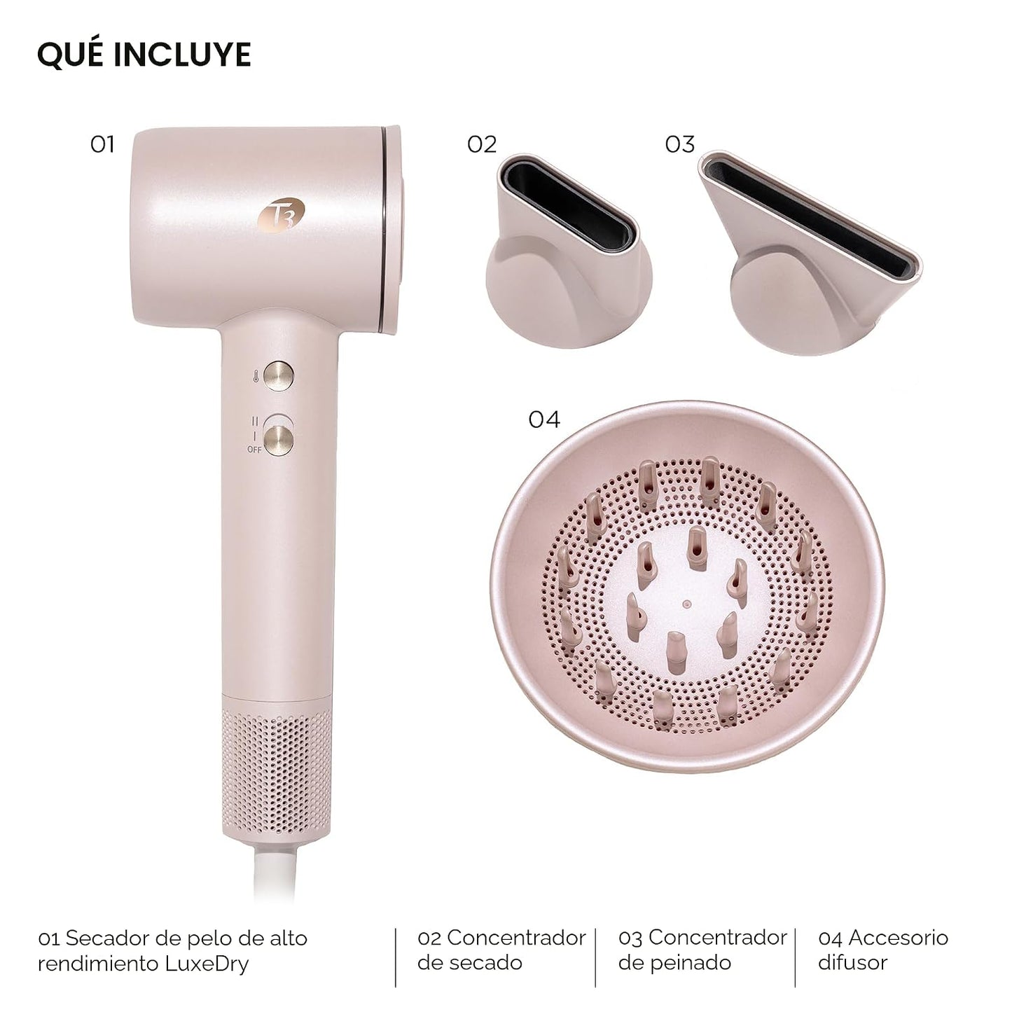 T3 LuxeDry Set de Secador de Pelo de Alto Rendimiento con Concentra...