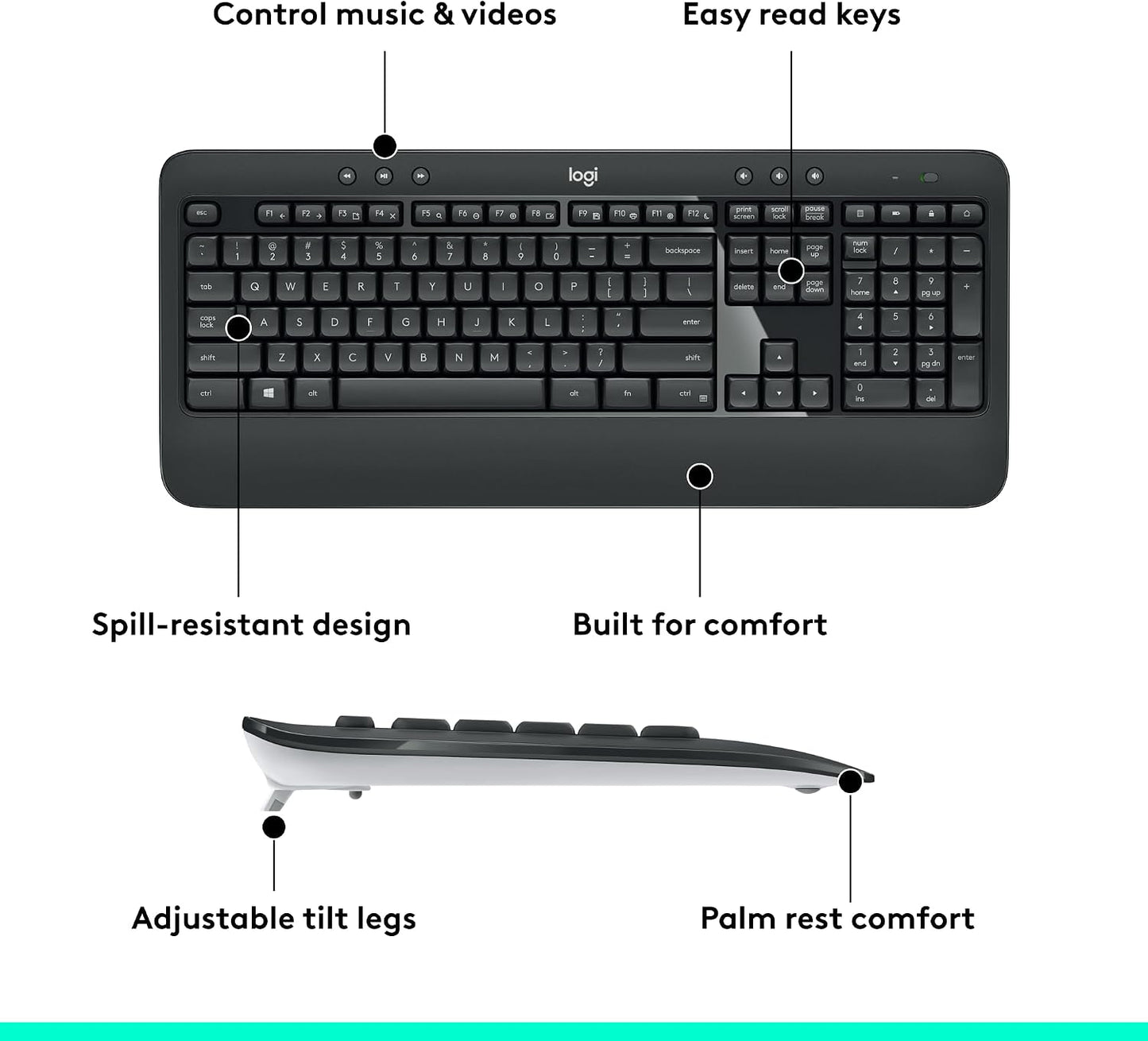 Logitech Combo de teclado y mouse inalámbricos avanzados de tamaño...