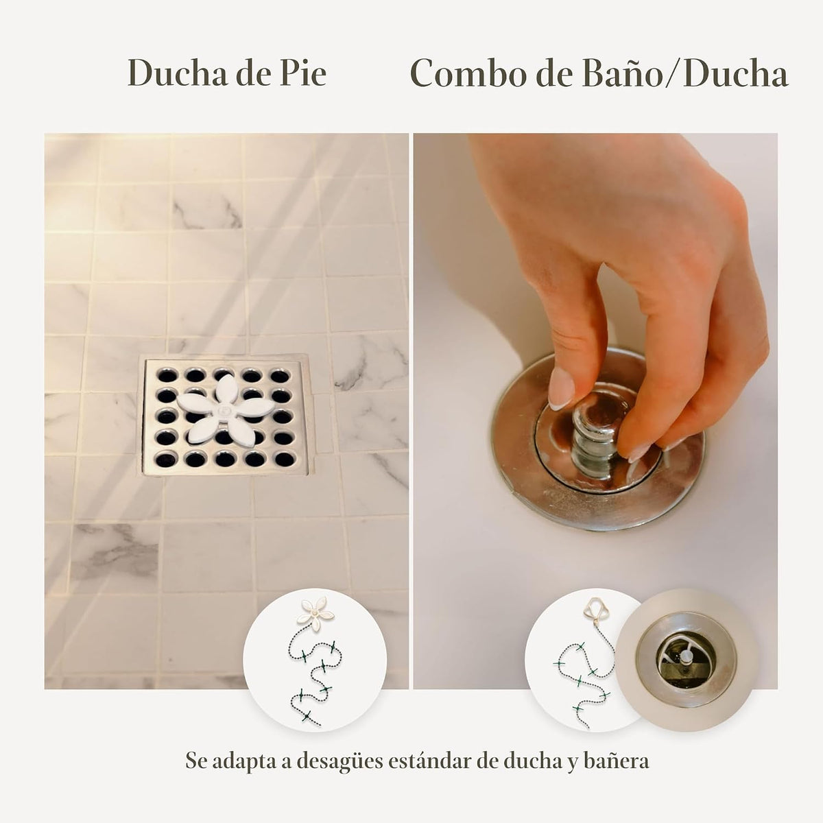 DrainWig Atrapapelos para Desagüe de Ducha \u2013 Flor Blanca Desec...