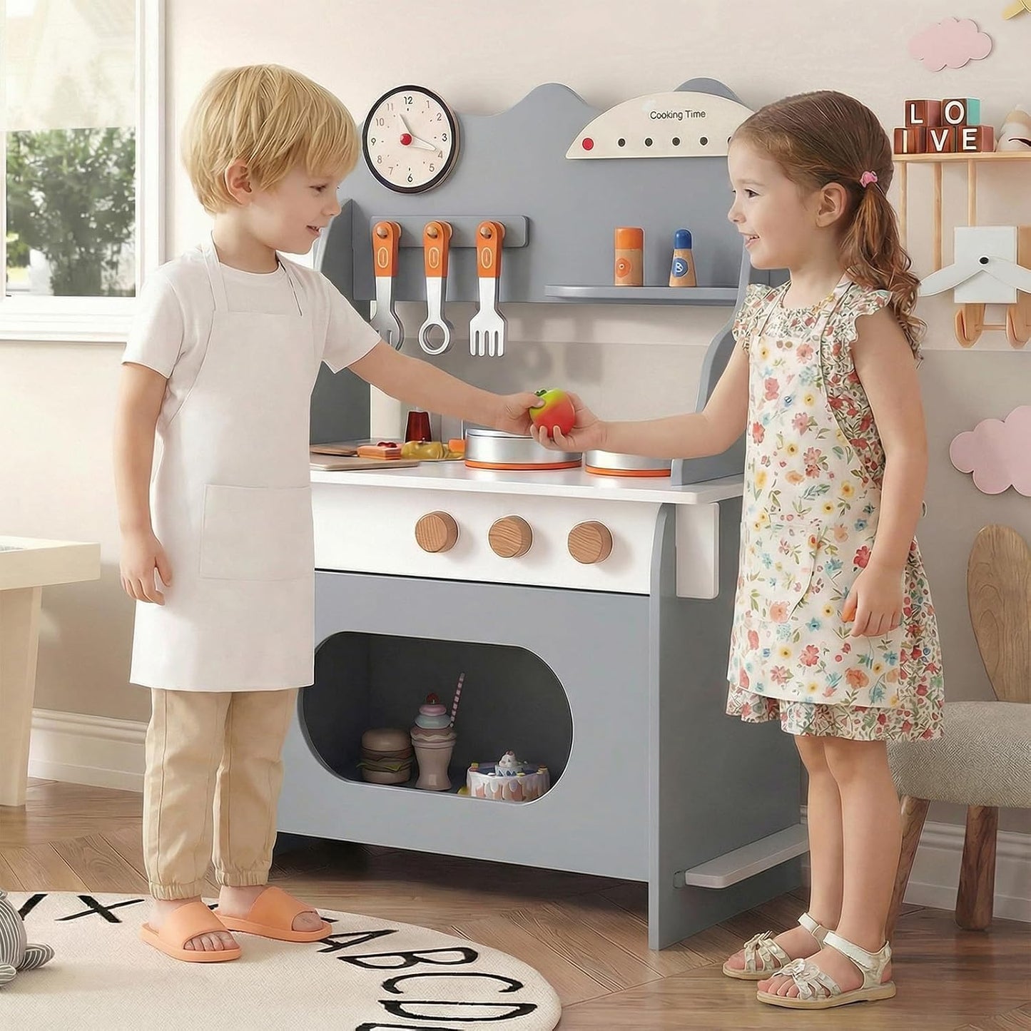 Costzon Juego de cocina para niños, juguete de madera con grifo de...