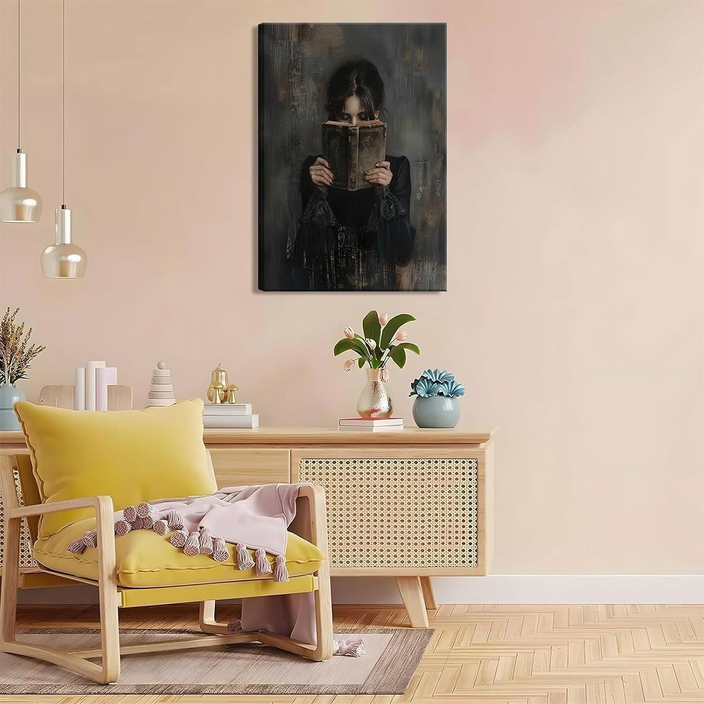 3 piezas de arte de pared de mujer leyendo, arte de pared vintage v...