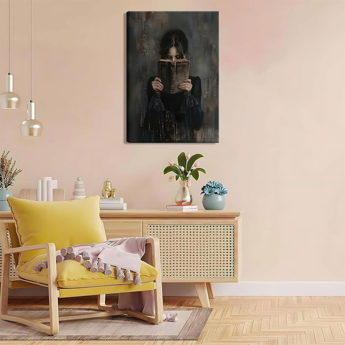 3 piezas de arte de pared de mujer leyendo, arte de pared vintage v...