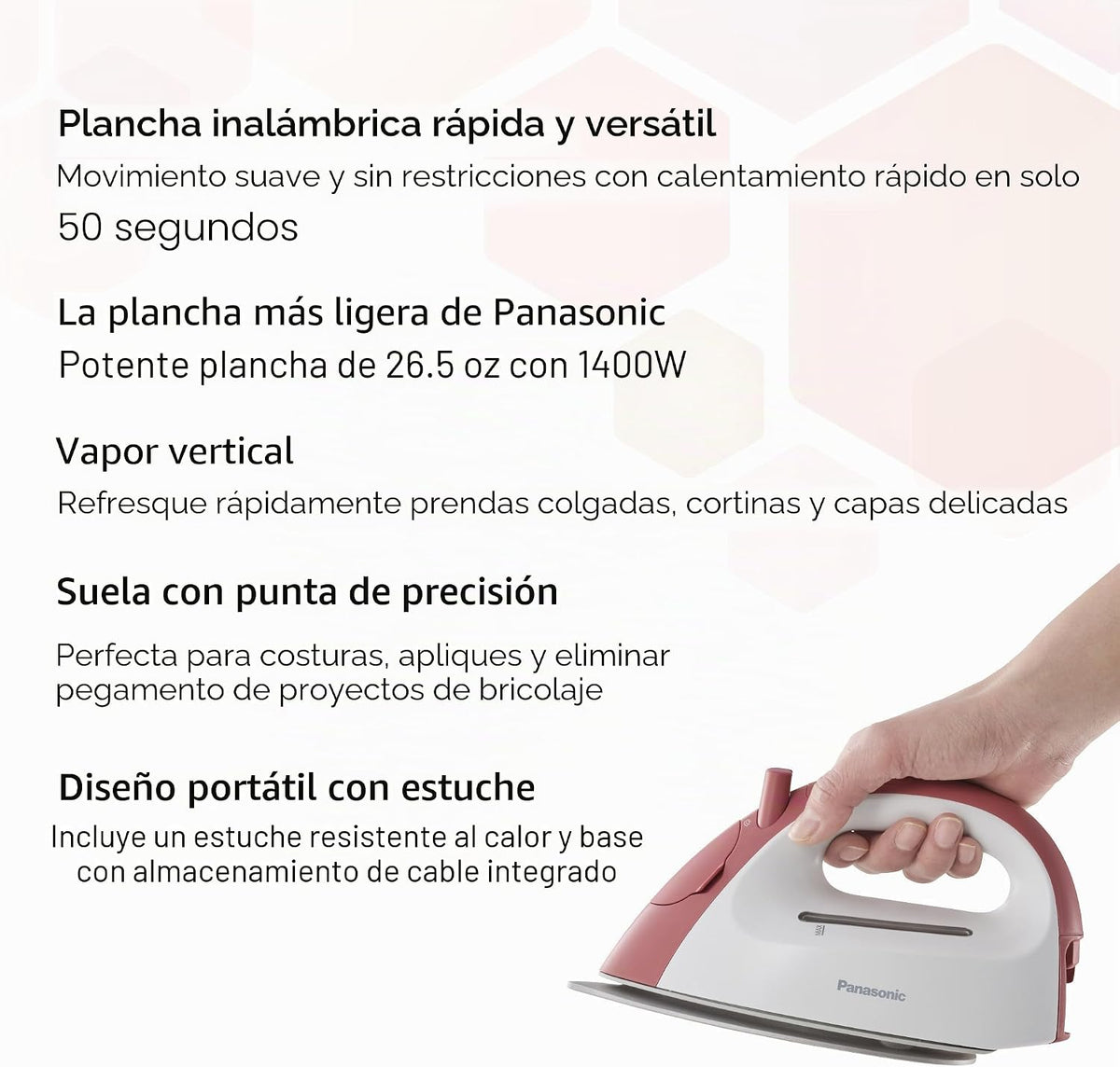 Plancha de vapor inalámbrica Panasonic, Compacta, Ligera, con estac...