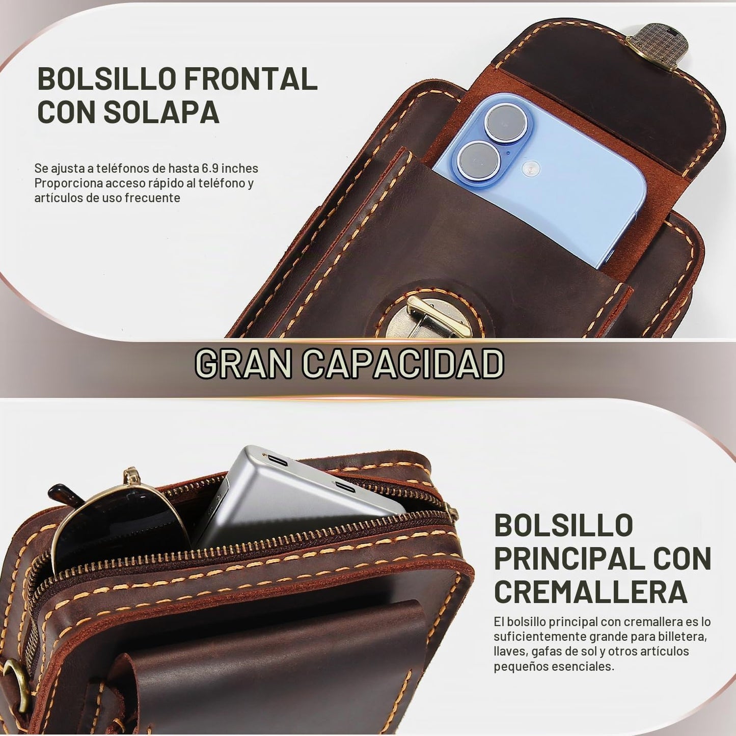 Fasjosma Funda de cuero hecha a mano con trabilla para cinturón, pe...