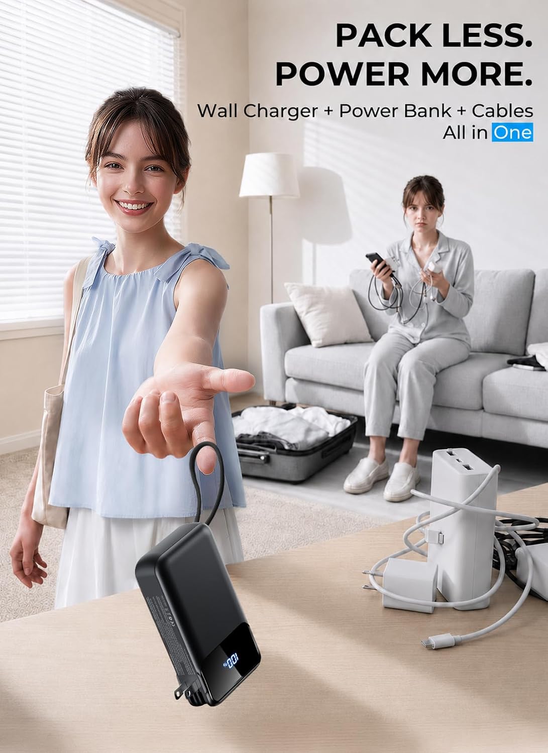 LHUOED Banco de energía portátil de 50000mAh con enchufe y cables d...