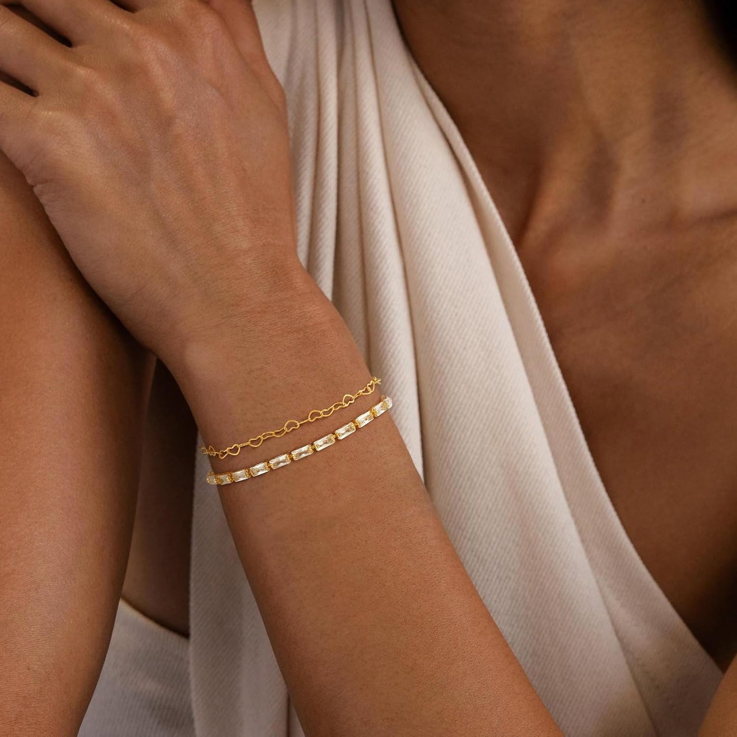 Pulseras de oro simples y delicadas para mujer, juego de pulseras d...