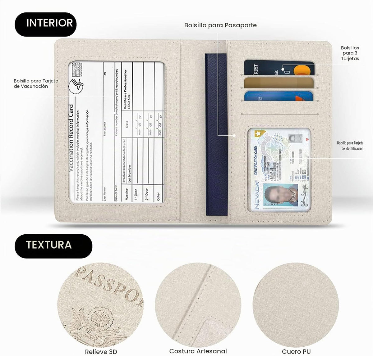 Funda para pasaporte de vacunación, Blanco&amp;negro | Cartera con...