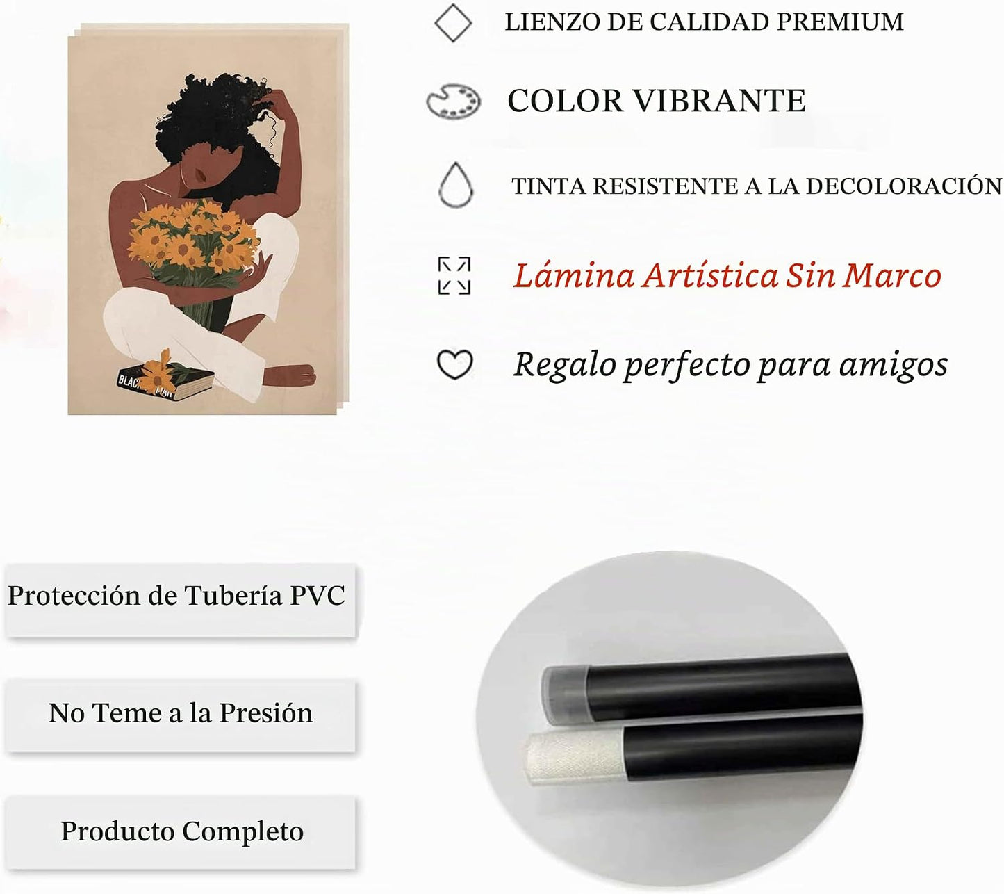 WSTUKVV 3 piezas de arte de pared de mujer negra, bohemia, niña, gi...