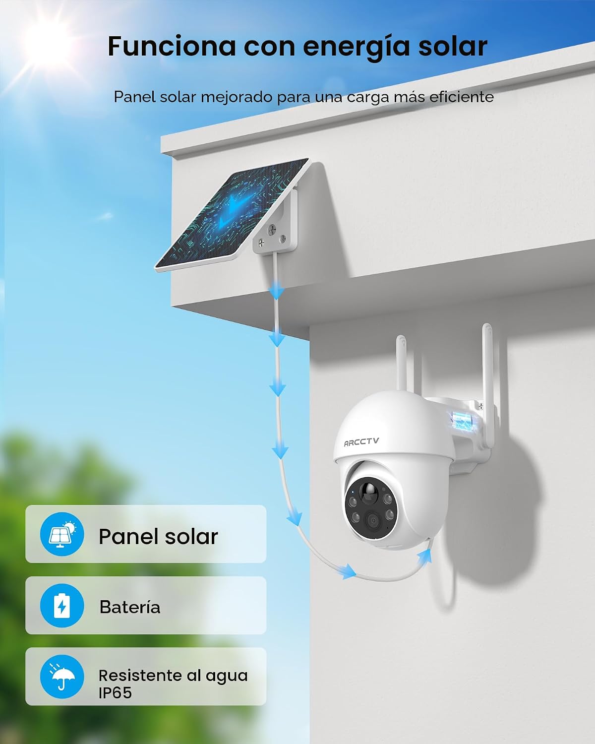 ARCCTV Cámaras de seguridad solar inalámbricas para exteriores, cám...