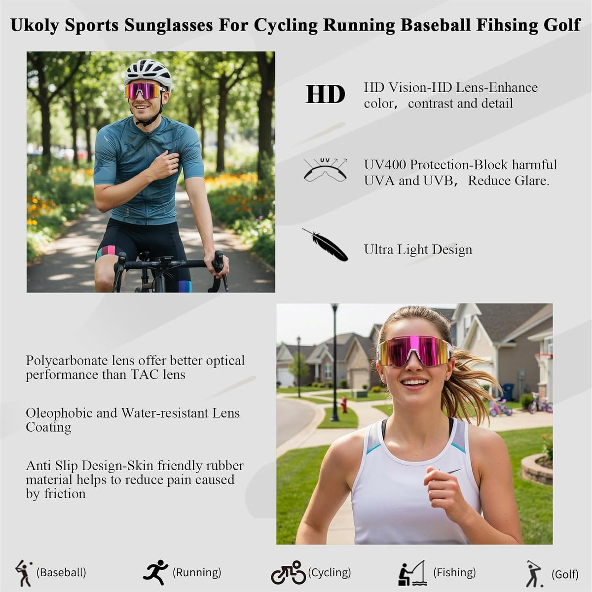 Ukoly Gafas de sol deportivas para hombres y mujeres, protección UV...
