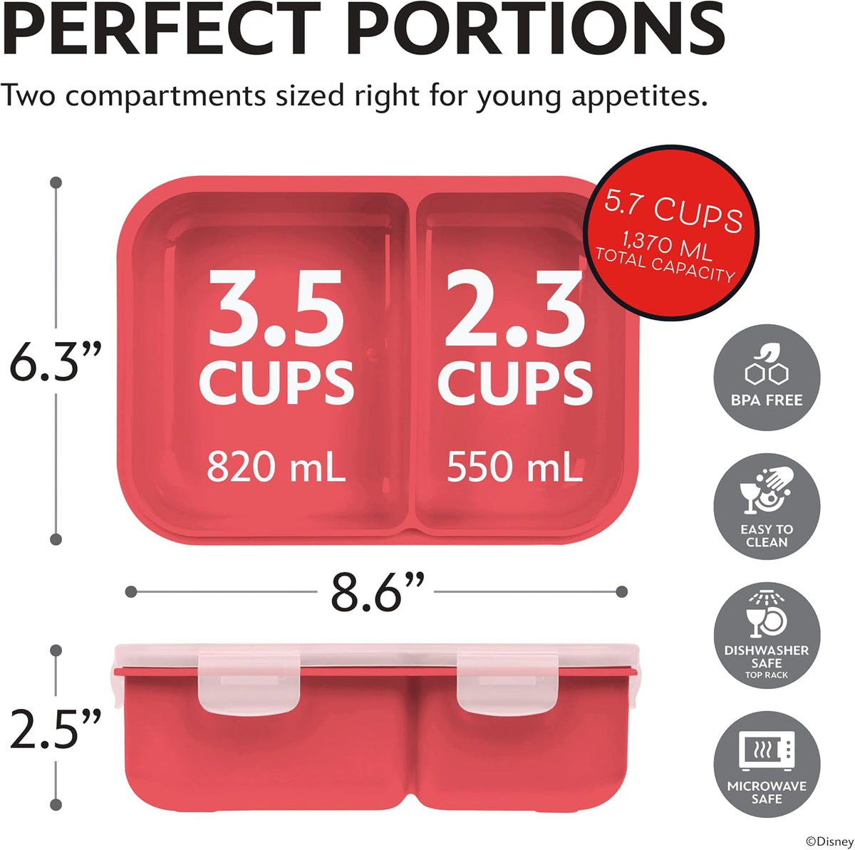 Disney Mickey Bento Box para niños, compartimentos divididos, a pru...