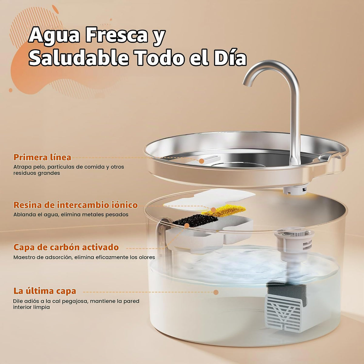 Fuente de agua para gatos de acero inoxidable: fuente de gato de 10...