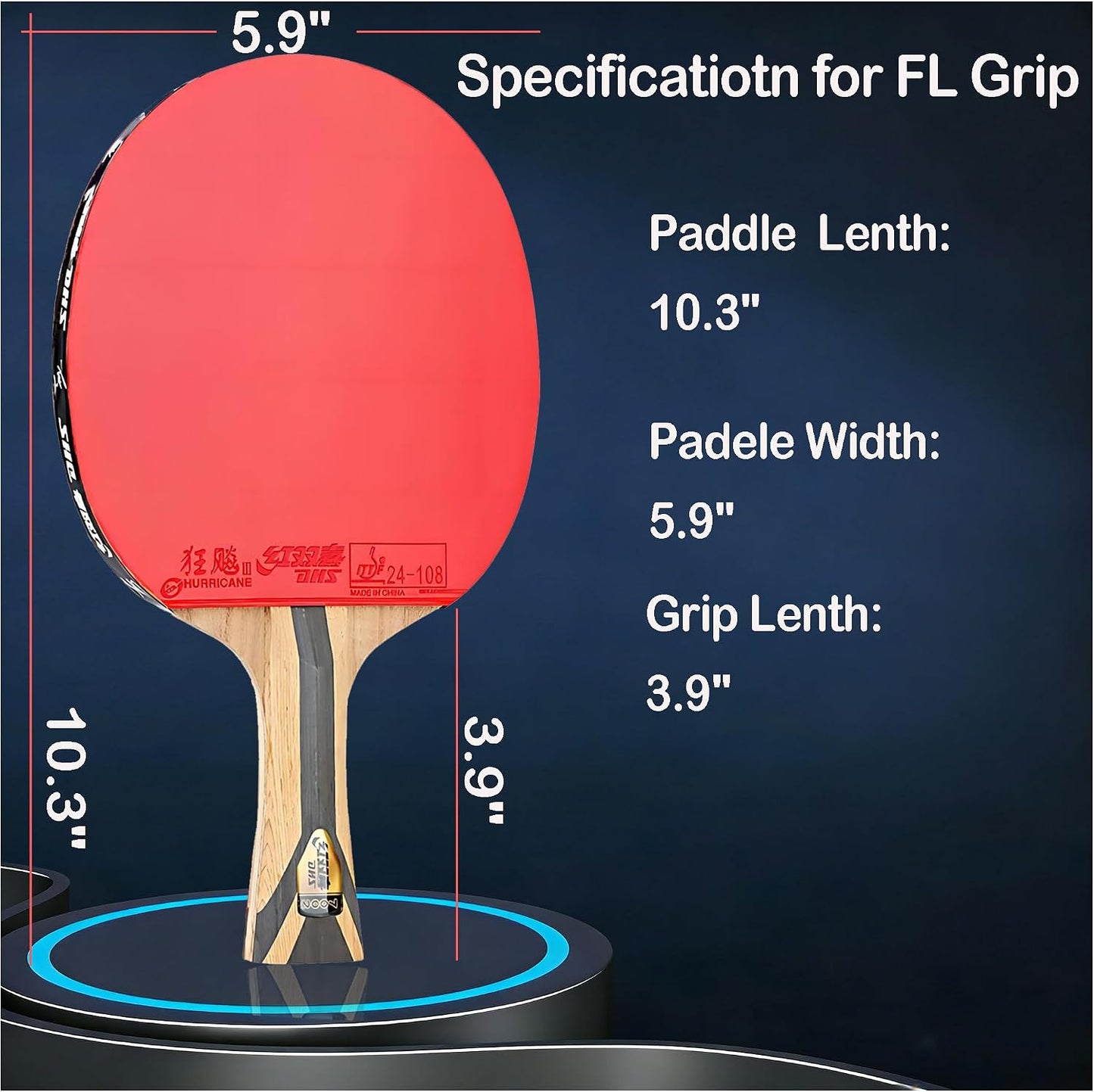 Paleta de Ping Pong Profesional DHS, Raqueta de Tenis de Mesa de Ca...