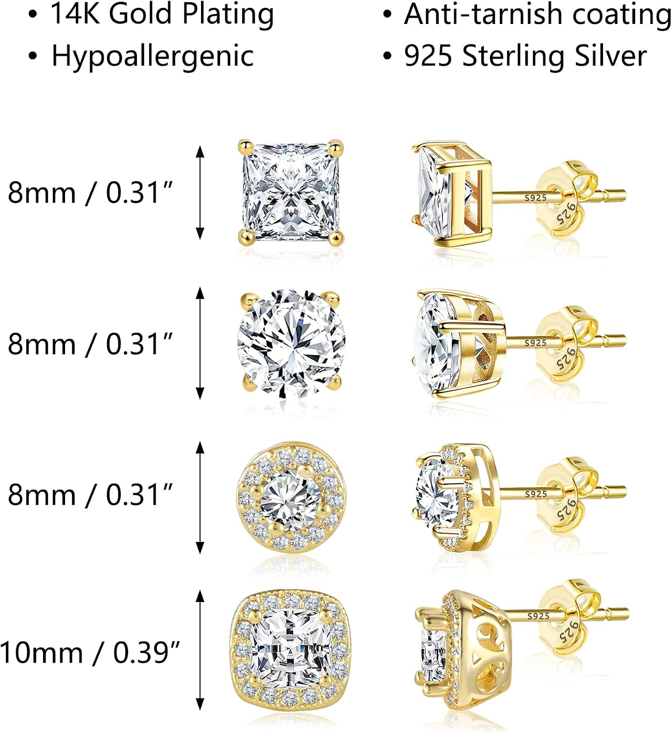 ALEXCRAFT Aretes de tuerca de plata de ley para mujeres y niñas, ci...