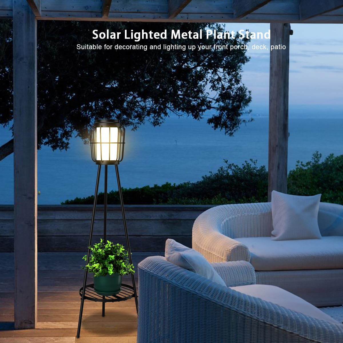 VISFLAIR Paquete de 2 luces solares con soporte para plantas, lámpa...