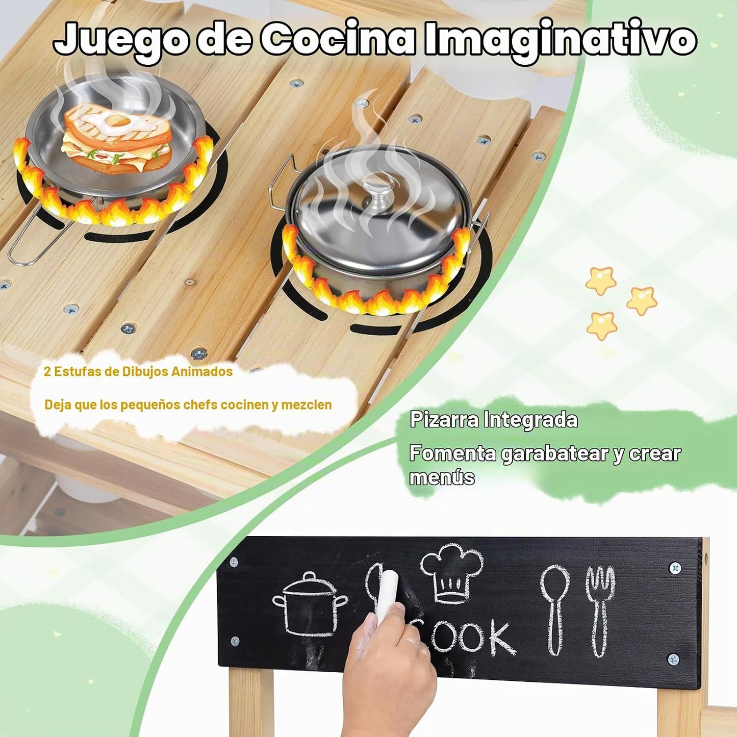 Costzon Cocina de barro, banco de madera para macetas para niños co...
