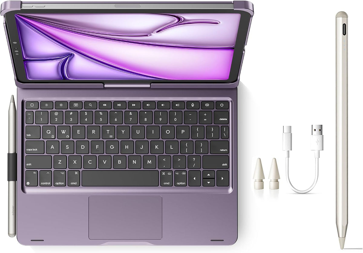 edaiser Lápiz óptico + funda con teclado giratorio para iPad Air de...