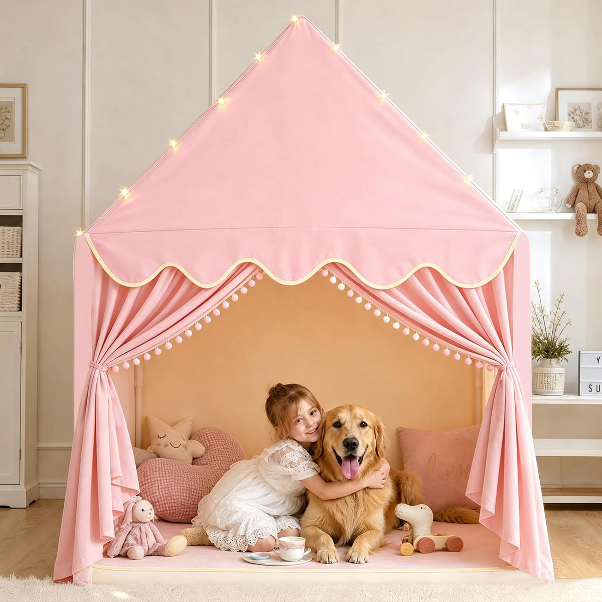 Tienda de juegos grande para niños con tapete y luces de estrellas,...