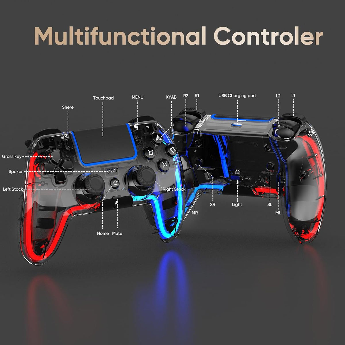 Controlador LED BETMI para PS5, Pro\/Slim\/Android\/MAC\/Steam Deck...