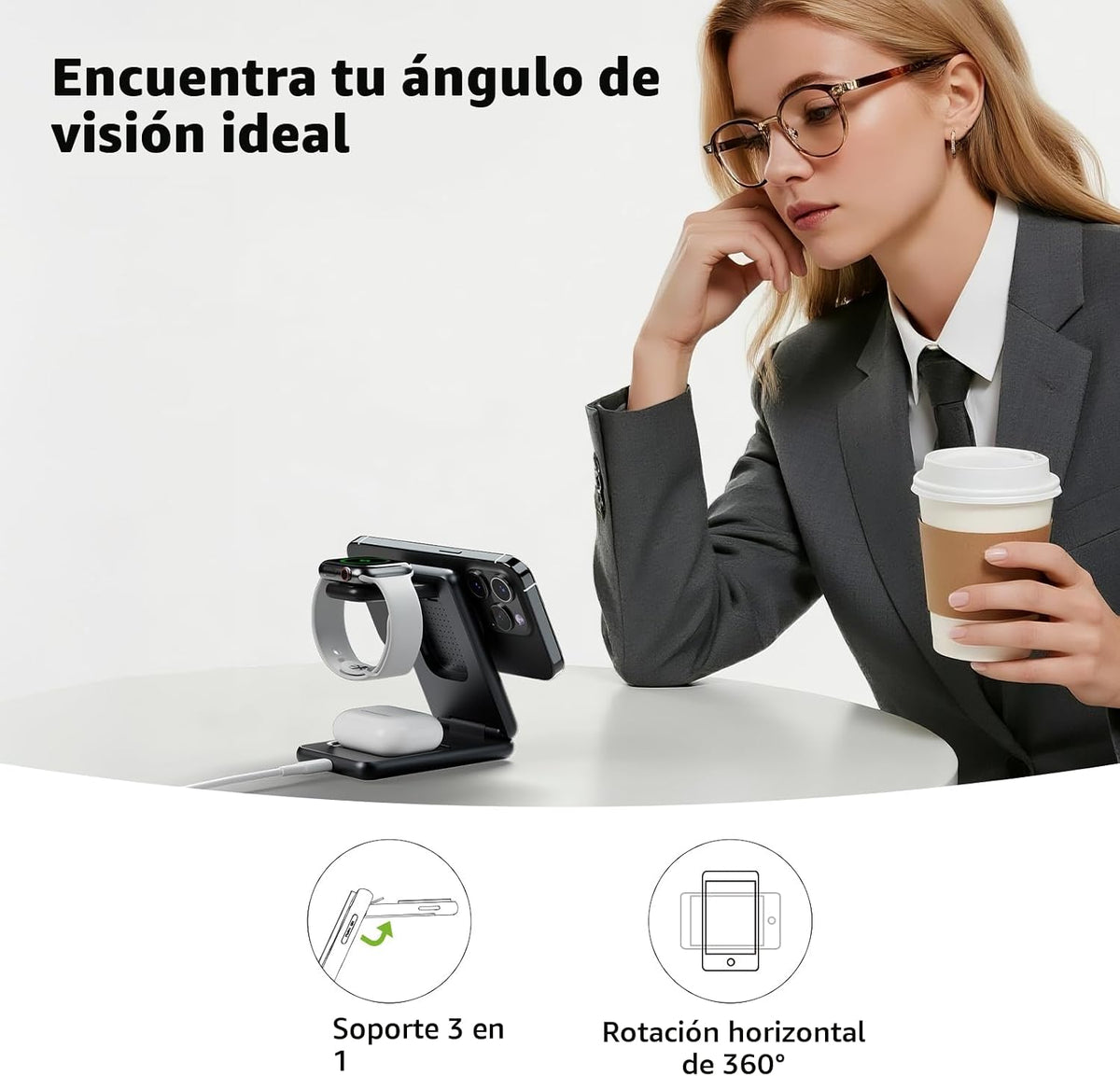 Estación de carga 3 en 1 de Acer para iPhone, soporte de cargador i...