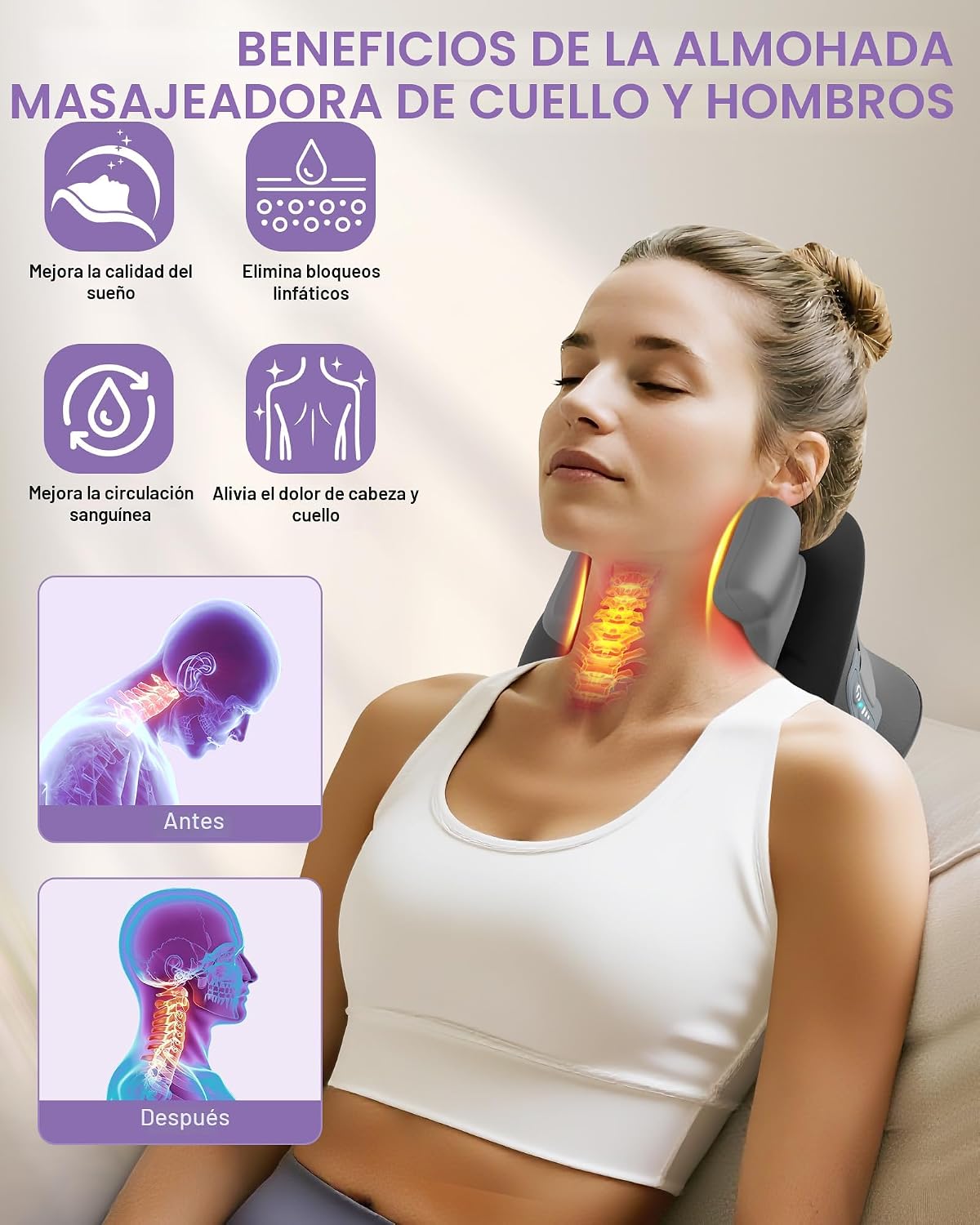snawowo Shiatsu Masajeador de cuello con calor, relajación de espal...