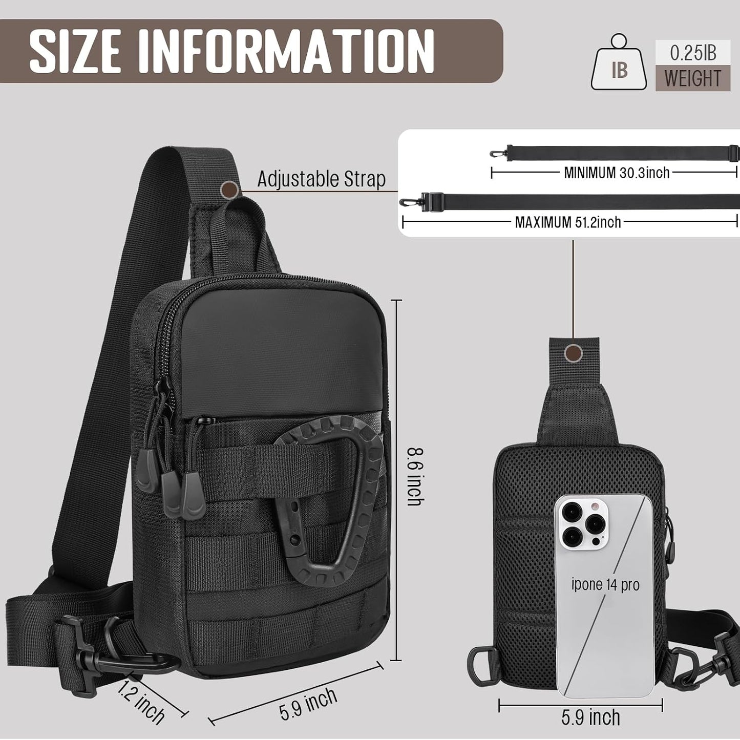 DEYACE Pequeña bolsa cruzada para hombre, inspirada en táctica, imp...