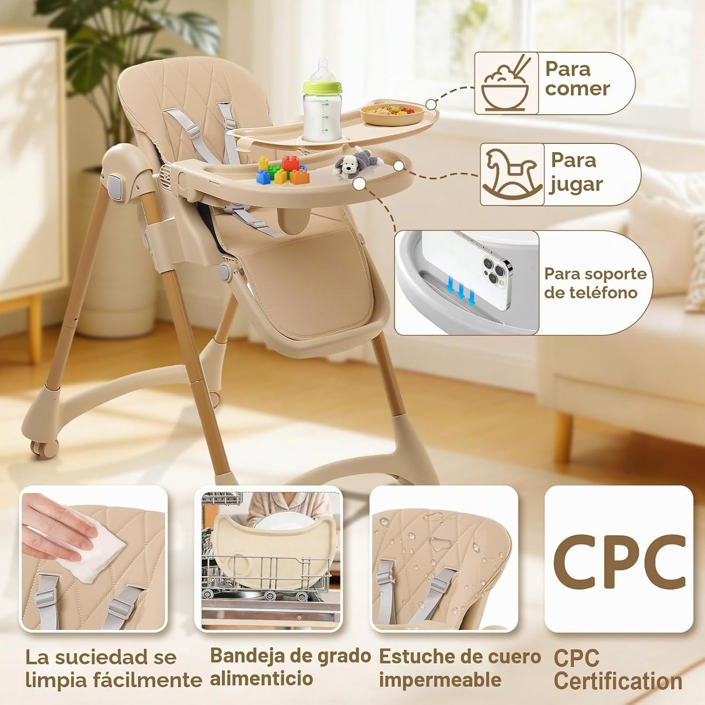 Sillas altas para bebés y niños pequeños, silla alta plegable con r...
