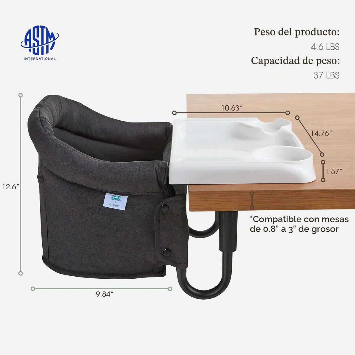 Evolur Silla alta de bebé de gancho, asiento de comedor portátil co...
