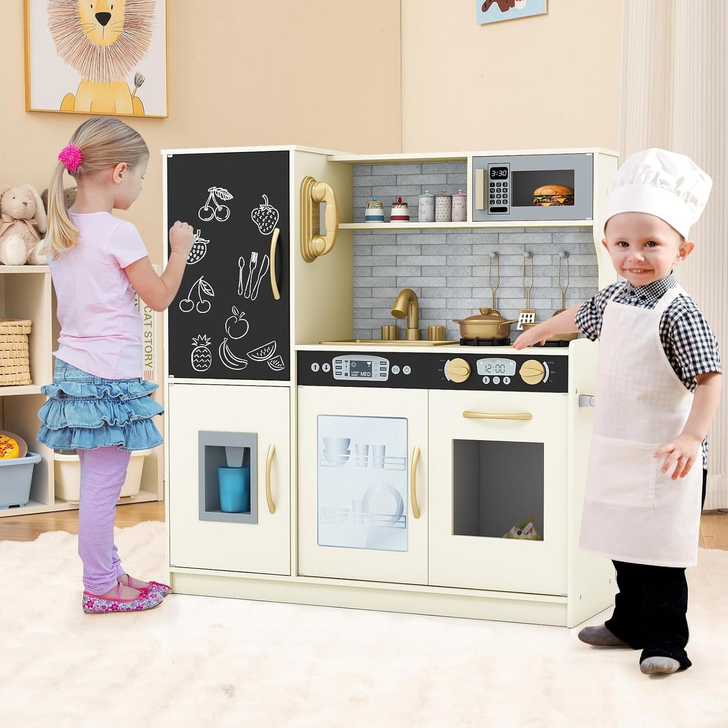 HONEY JOY Juego de cocina de madera para niños, juego de simulación...