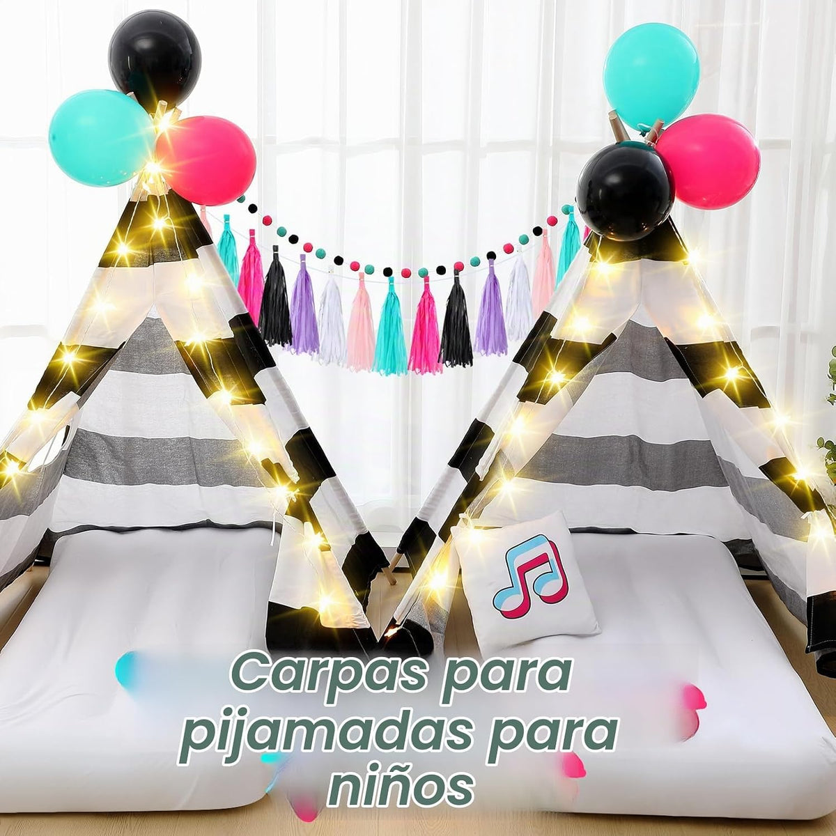 Windyun Paquete de 4 tiendas de campaña tipo tipi para fiestas de p...