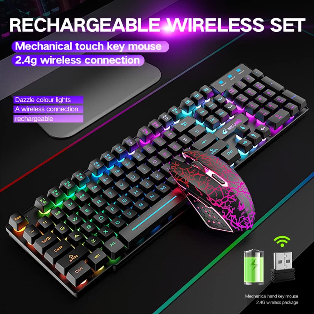 Combo de teclado y mouse inalámbricos para juegos con alfombrilla d...