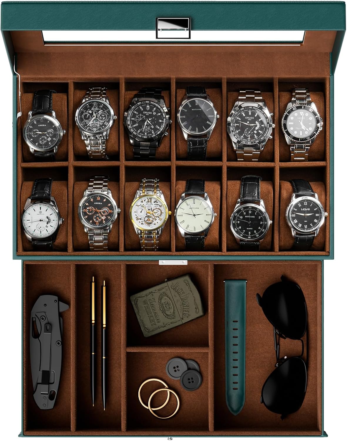 ProCase Caja de reloj, caja de reloj de 12 ranuras para hombre con...