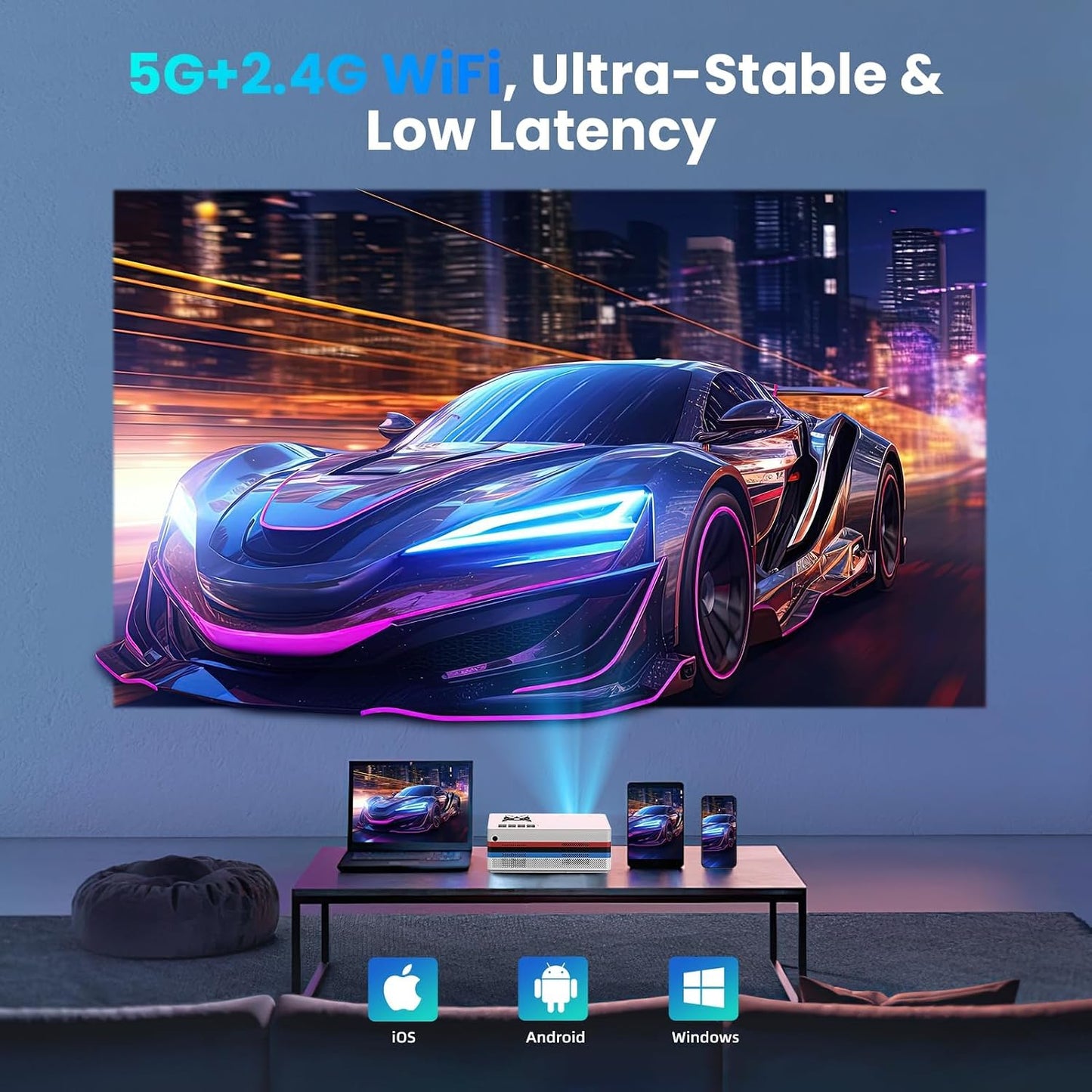 FUDONI Proyector inteligente, compatible con Netflix, soporte 4K, W...